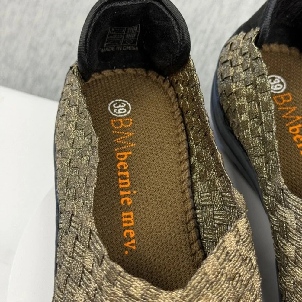 Bernie Mev New York Bronze Gold Woven Elastic Slip On Sneakers Size‎ 8